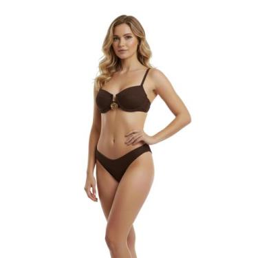 Imagem de Biquíni Meia Taça Textura Canelado com Bojo Pingente Dourado Tanga Asa