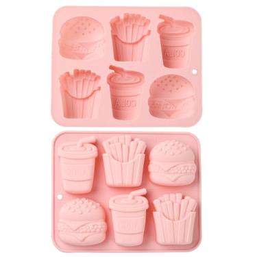 Imagem de UR URLIFEHALL 2 moldes de silicone para fast food, 6 cavidades, refrigerante, batatas fritas, hambúrguer, fondant, moldes para bolo, sabonete, muffin, brownie, chocolate, artesanato