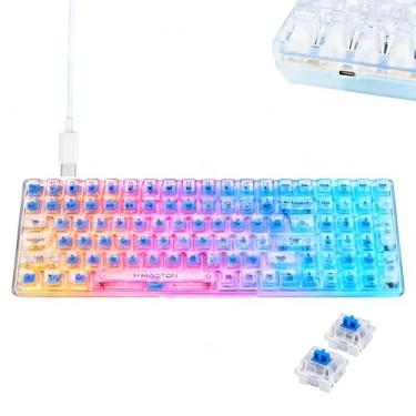 Imagem de Teclado Mecanico Teclado Gamer de Computador 100 Teclas com RGB Iluminado Transparente com Fio USB-C para Compatível com PC, Mac, Chrome OS, Android, iOS (Switch Marrom)