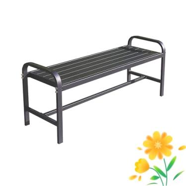 Imagem de Bancos de pátio para ambientes externos, assentos de jardim com corrimãos curvos, banco de parque com moldura de liga de alumínio, assento de ripas, sofá de varanda à prova de intempéries, para