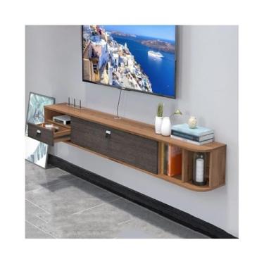 Imagem de CFGH6FDF Suporte de TV flutuante para armário de TV, armário de TV montado na parede, prateleiras flutuantes com porta para sala de estar e escritório unidade de parede de mídia (marrom, pequeno)