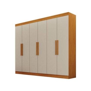 Imagem de Guarda Roupa Casal 6 Portas 4 Gavetas Canadá S- Espelho Com Pés - Leifer Móveis Cinamom...