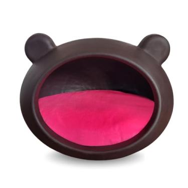 Imagem de Casa Cama Toca Iglu Pet em Polietileno para Gatos e Cachorros Mini | Impermeável, Lavável, com Almofada de Pelúcia(Marrom Café Almofada Rosa)