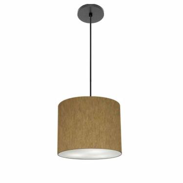 Imagem de Lustre Luminária Pendente Vivare Free Lux Pe-4105pr Cúpula Em Tecido 20x22cm Cáqui Canopla Preta E Fio Preto