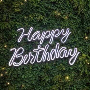 Imagem de Placa Neon Led Happy Birthday Painel Neon Branco 127/220V