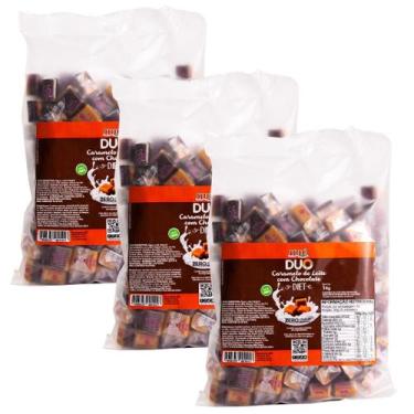 Imagem de Caramelo de leite diet duo com chocolate embalagem 1kg hué - kit 3 uni