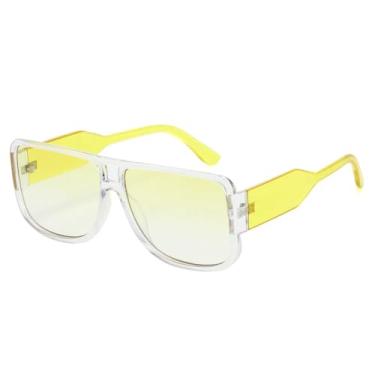 Imagem de Óculos de Sol Retrô com Armação Grande Feminino UV400, Lentes Degradê Estiloso Masculino, Tendência Punk (Amarelo Transparente)