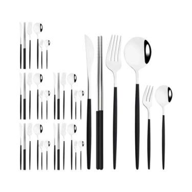 Imagem de Conjunto De Talheres De Aço Inoxidável Preto E Dourado 36 Peças: Faca,