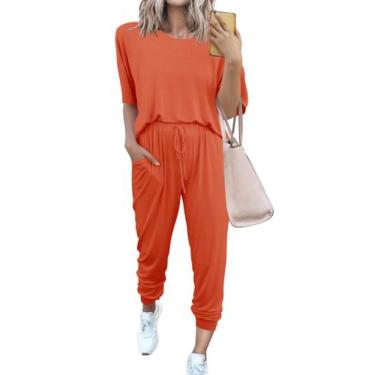 Imagem de Conjunto de Moletom PRETTYGARDEN 2025 Feminino Dois Peças Laranja XL