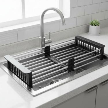 Imagem de Escorredor de Pratos Inox Ajustavel Máxi Mimo Style Preto Organizador 