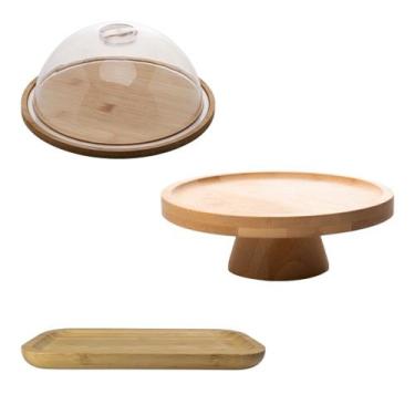 Imagem de Mesa Posta Natural Ecológico Bambu Queijeira Boleira Bandeja - Lyor