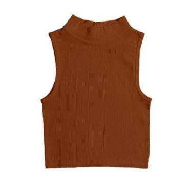 Imagem de Blusa Feminina Cropped Canelado Gola Alta Sem Manga Cavado Regata-Feminino