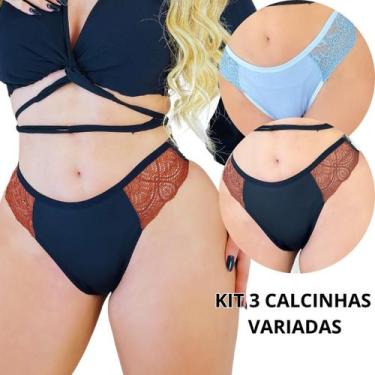 Imagem de Kit 3 Calcinhas de Renda Lateral Sexy Simples Variadas Para Mulheres P