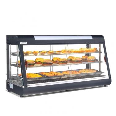 Imagem de Expositor Aquecedor de Alimentos ROVSUN Preto 3 Níveis 122 cm com Prateleiras Ajustáveis Removíveis e Portas Duplas, 110V.