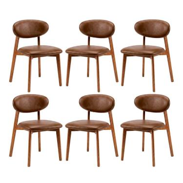 Imagem de Kit 6 Cadeiras de Jantar em Madeira Laura Estofada Couríssimo Marrom CCS
