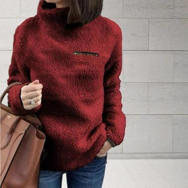 Imagem de Suéter Feminino De Inverno Com Gola Alta, Cor Sólida, Zíper, Sexy E Mo