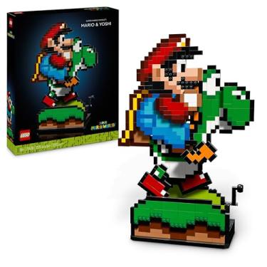 Imagem de LEGO Super Mario World: Mario e Yoshi Kit de casacos para adultos para coleção da Nintendo, figuras pixeladas, presente para homens e mulheres, decoração de casa e escritório 71438