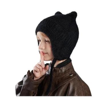 Imagem de Gorro De Inverno Infantil Tricotado Com Orelhas De Gato, Quente E Conf