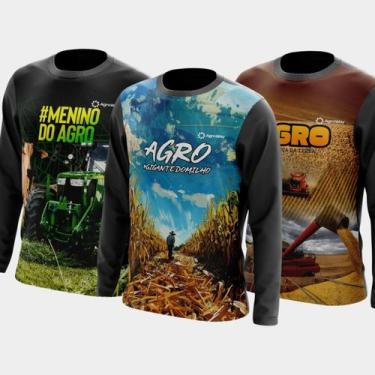 Imagem de Combo Kit 3 Camisas Agro Masculinas Manga Longa Zíper Proteção Uv Temá