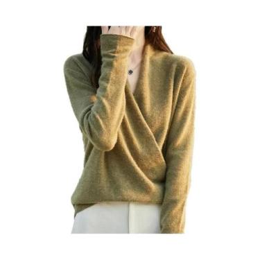 Imagem de Suéter Feminino De Lã Merino E Caxemira Grossa, Tricô De Manga Longa, 
