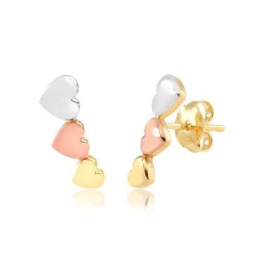 Imagem de Brinco Ear Cuff Três Corações Folheado A Ouro - Radhau Joias, Único, D