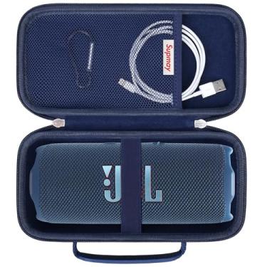 Imagem de Supmay Estojo rígido para alto-falante Bluetooth portátil JBL Flip 7 6 5, bolsa de viagem com bolso de malha para cabo USB, muito adequada para casa, ao ar livre e viagens, azul