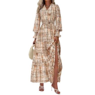 Imagem de Vestido Longo Maxi Floral PRETTYGARDEN com Manga Longa e Decote V Médi