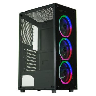 Imagem de Gabinete Gamer 30c5 Mid Tower ATX em Aço com Painel de Vidro e 3 Fans Aafaf1 Coloridos