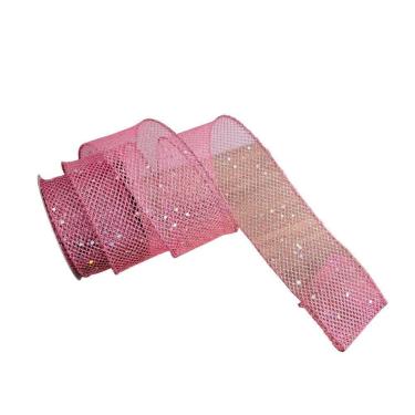 Imagem de Fita Aramada Decorativa Telinha Rosa em Tecido e Arame 9.14m X 6.30cm Rosa Tok da Casa
