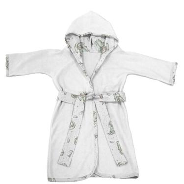 Imagem de Roupão Infantil Yan para Banho com Capuz em Malha Plush Atoalhado 88% Algodão 12% Poliéster Branco Tecebem