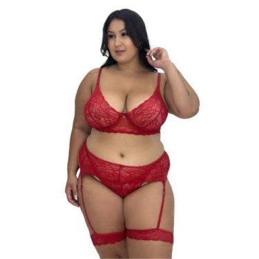 Imagem de Conjunto Lingerie Plus Size Sutiã sem Bojo e Perneira Sensual Amélia -