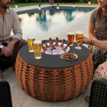 Imagem de Mesa de Centro Cervejeira em Aço e Corda Náutica Terracota Harpia