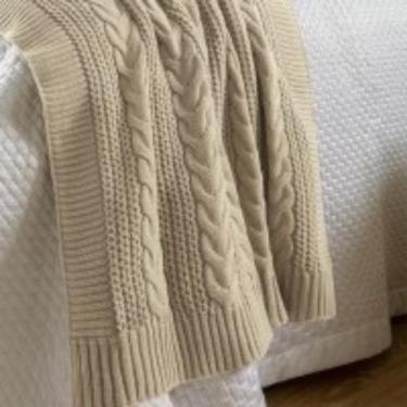 Imagem de Peseira de Tricot Adomes Decorativa Multiuso Design Elegante, Bege