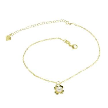 Imagem de Tornozeleira De Flor Com Pérola PRI Style Folheada A Ouro 18K Antialér