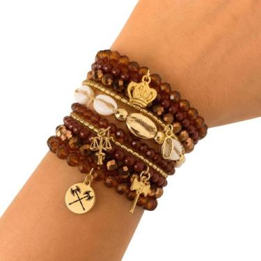 Imagem de Kit Mix 10 Pulseiras Orixá Xangô Marrom Umbanda - Balaio de Santo