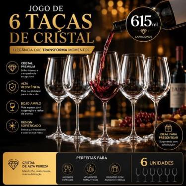 Imagem de Jogo 6 Taças de Cristal 615ml Taças Grandes para Vinho Água Mesa Posta