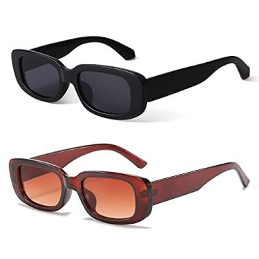 Imagem de BUTABY Óculos de sol retangulares femininos, retrô, para dirigir, moda vintage anos 90, armação quadrada estreita, proteção UV400, preto e marrom
