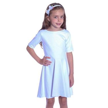 Imagem de Vestido Infantil Branco Meia Manga Decote Canoa