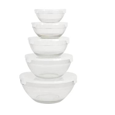 Imagem de Conjunto de 5 Potes Bowls Tigelas Goumert Com Tampa Colorida (Branco)
