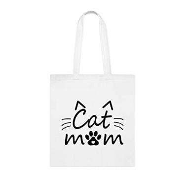 Imagem de Bolsa Tote Mom Cat Mom, Cat Mom, presente para a mãe do gato, bolsa de ombro mãe do gato, bolsas reutilizáveis para mãe de gato e mãe, presente para a mãe da filha favorita, filho e crianças, Branco