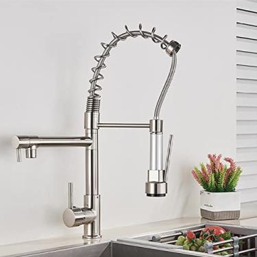 Imagem de Torneira de cozinha de primavera puxe pulverizador lateral bico duplo alça única torneira misturadora torneira 360 rotação torneiras de cozinha, escova guang, china