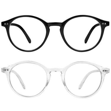 Imagem de Yogo Vision Óculos com bloqueio de luz azul para homens e mulheres, óculos antifadiga ocular, armação redonda, bloqueador de luz azul, Pacote com 2: transparente, transparente e preto, 48-22-134