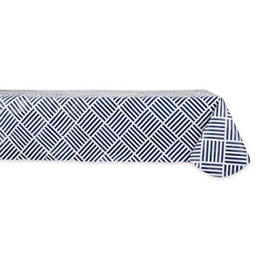 Imagem de DII Coleção de mesa de vinil para ambientes internos/externos, estampa quadriculada, toalha de mesa com forro de flanela, retângulo, 152 x 254 cm, azul-marinho