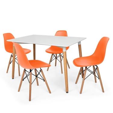 Imagem de Mesa Jantar Branca 4 Cadeira Laranja Império Brazil Business