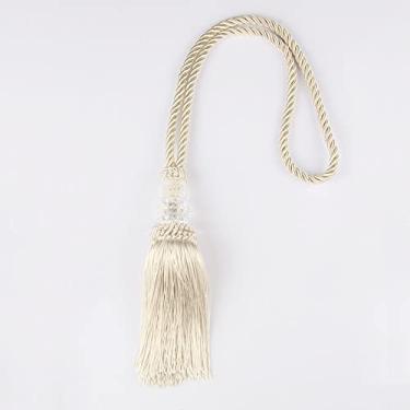 Imagem de 1 peça bola pendurada borla cortina tieback simples grandes borlas pingente decoração de casa única bola cortina corda acessórios para quarto, bege, 2 peças