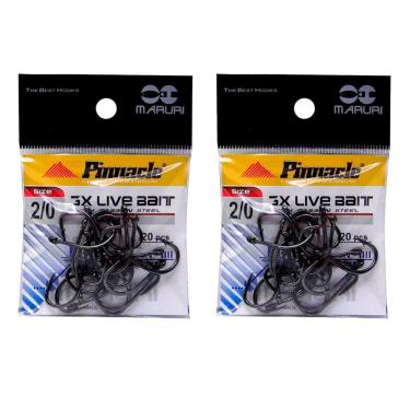 Imagem de Kit Anzol de Pesca Maruri 3X Live Bait Aço Carbono N° 2/0 40 Peças