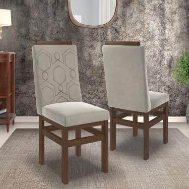 Imagem de Conjunto 2 Cadeiras em Madeira Maciça Tecido Joli Móveis Zamarchi Marrom/Creme