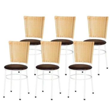 Imagem de Jogo 6 Cadeiras Para Cozinha Branca Hawai Palha - Lamar Design