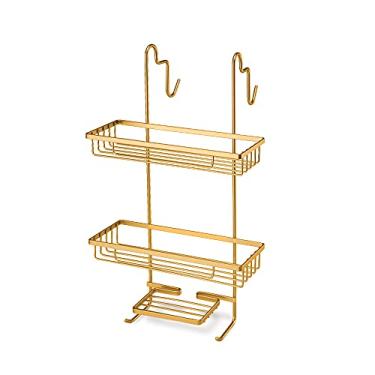 Imagem de Porta Shampoo Duplo para Box Arthi | Sofisticação na Organização do Banheiro | Design Moderno em Dourado Fosco | Prateleiras Duplas para Maior Espaço | Suporte para Sabonete e Ganchos Laterais