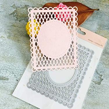 Imagem de Rede de renda moldura de rede de metal, recortes de matriz de metal, moldura oval quadrada de corte de cartão de rede estêncil de corte faça você mesmo álbum de scrapbooking decorativo em relevo matri
